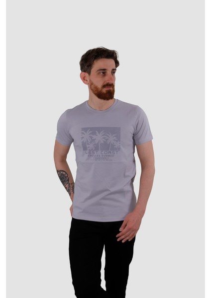 3074 Hsk Baskılı Penye T-Shırt-Lila