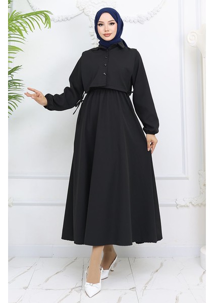 Gömlek Yaka Bolera Detaylı Elbise 81898-01 Siyah