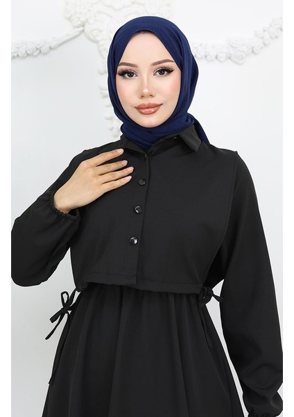 Gömlek Yaka Bolera Detaylı Elbise 81898-01 Siyah modelleri