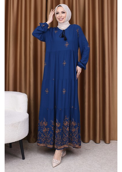 Desenli Viskon Elbise 4083-12 Petrol fiyatları