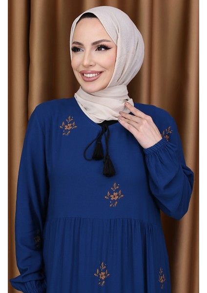 Desenli Viskon Elbise 4083-12 Petrol modelleri