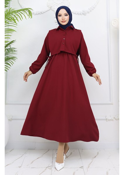 Gömlek Yaka Bolera Detaylı Elbise 81898-04 Bordo fiyatları
