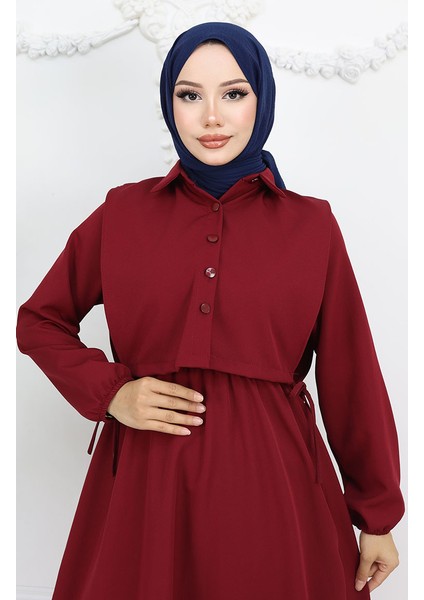 Gömlek Yaka Bolera Detaylı Elbise 81898-04 Bordo modelleri