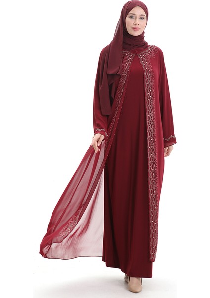 Büyük Beden Şifon Elbise 6163-02 Bordo