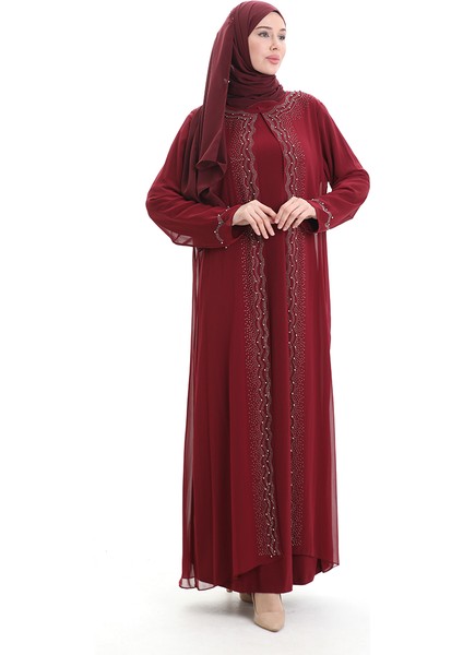 Büyük Beden Şifon Elbise 6163-02 Bordo fiyatları