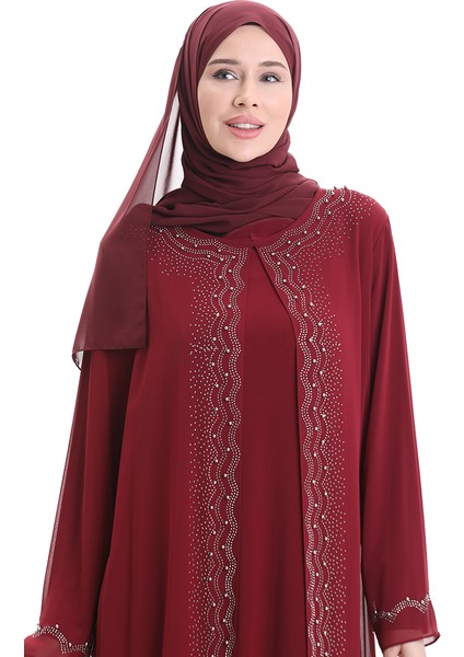Büyük Beden Şifon Elbise 6163-02 Bordo modelleri