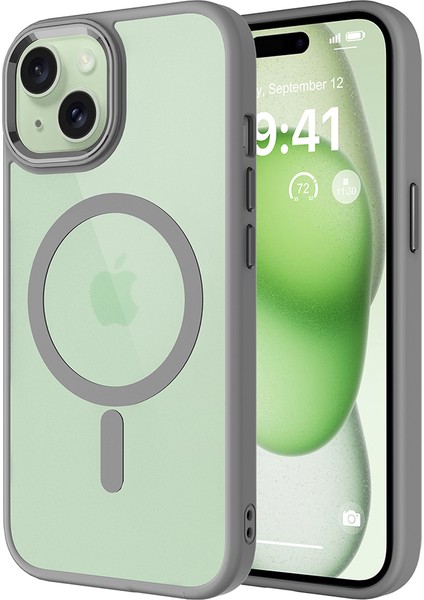 iPhone 15 Kılıf Wireless Şarj Özellikli Krom Magsafe Silikon Kapak Kılıf