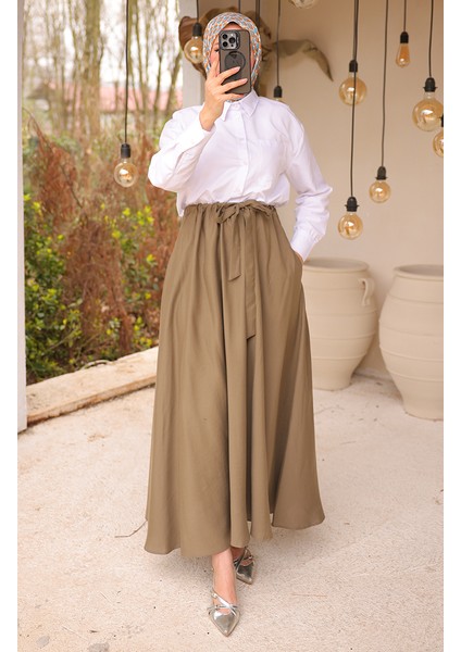 Beli Lastikli Kuşaklı Etek 71266-05 Haki