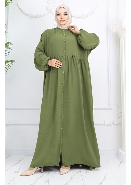 Aerobin Kumaş Boydan Düğmeli Elbise 0045-02 Haki