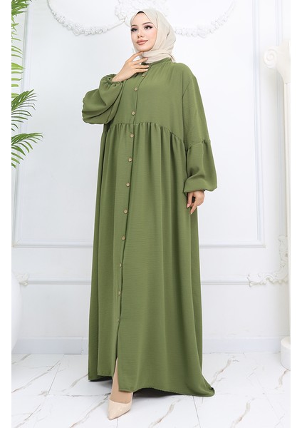 Aerobin Kumaş Boydan Düğmeli Elbise 0045-02 Haki fiyatları