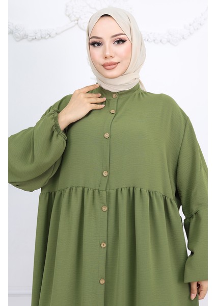 Aerobin Kumaş Boydan Düğmeli Elbise 0045-02 Haki modelleri
