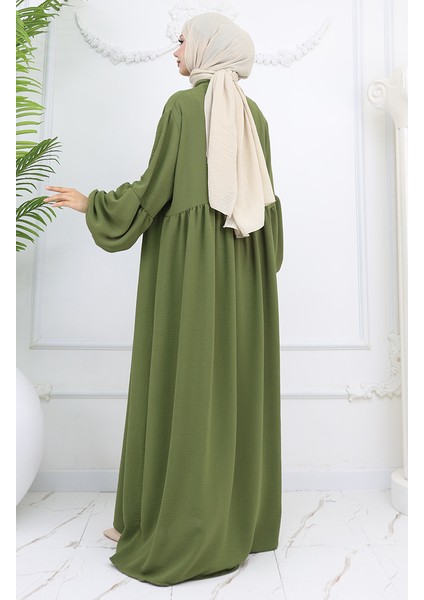 Aerobin Kumaş Boydan Düğmeli Elbise 0045-02 Haki indirimleri