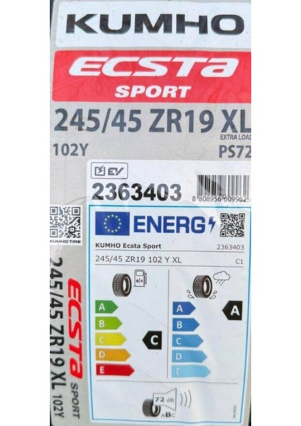 245/45R19 102Y Xl Ecsta PS72 (Ev) 2025 Üretim Yaz Lastiği
