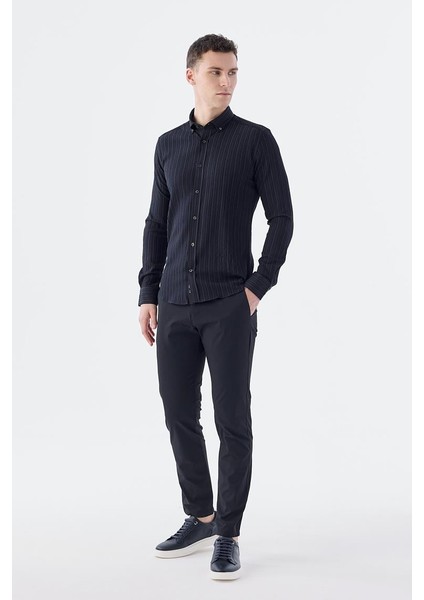 Siyah Slim Fit Yaka Düğmeli Gömlek fiyatları