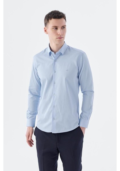 Düz Dar Kalıp - Slim Fit Mavi Gömlek