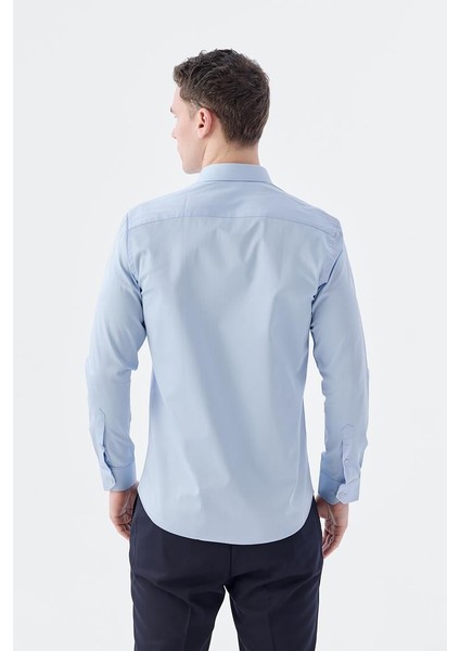 Düz Dar Kalıp - Slim Fit Mavi Gömlek fırsatları