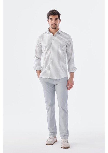 Gri Comfort Fit Desenli Esnek Kumaş Pamuklu Spor Gömlek fiyatları