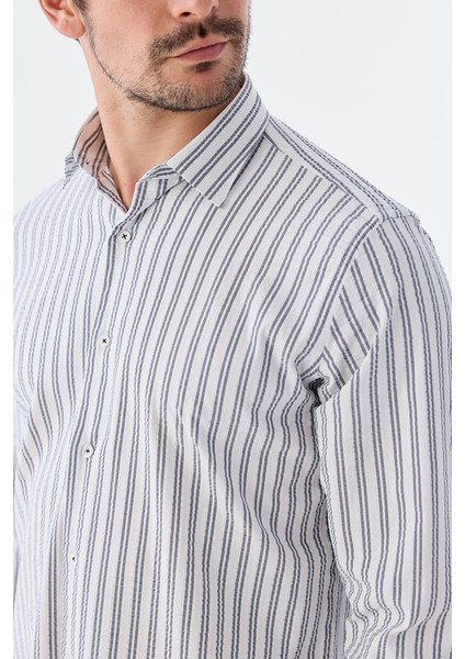 Koyu Lacivert Comfort Fit Desenli Esnek Kumaş Pamuklu Spor Gömlek modelleri