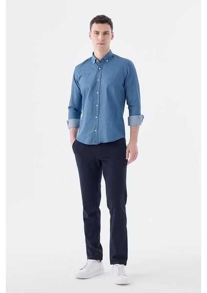 Lacivert Slim Fit Cepli Düğmeli Yaka Pamuk Gömlek fiyatları