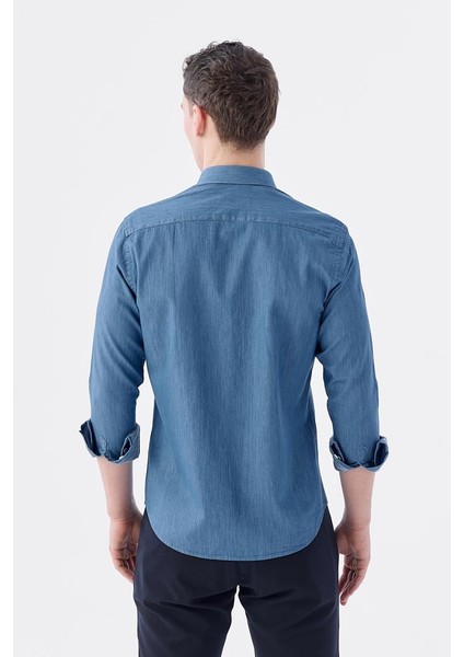 Lacivert Slim Fit Cepli Düğmeli Yaka Pamuk Gömlek fırsatları