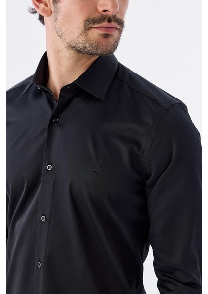 Düz Dar Kalıp - Slim Fit Siyah Gömlek modelleri