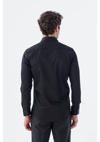 Düz Dar Kalıp - Slim Fit Siyah Gömlek fırsatları