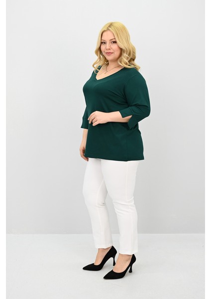 Kadın Büyük Beden Bantlı V Yaka Bluz 1919-25 indirimleri