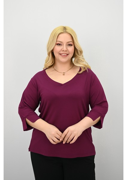 Kadın Büyük Beden Bantlı V Yaka Bluz 1919-25
