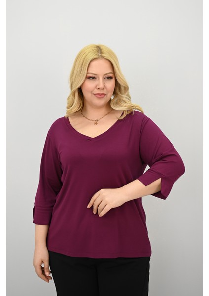 Kadın Büyük Beden Bantlı V Yaka Bluz 1919-25 indirimleri