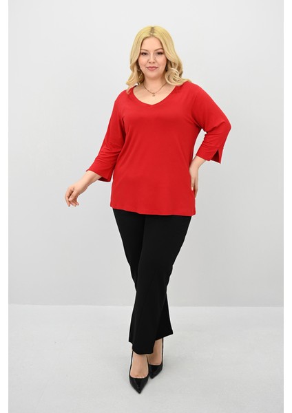 Kadın Büyük Beden Bantlı V Yaka Bluz 1919-25 fırsatları