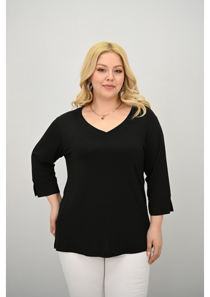 Kadın Büyük Beden Bantlı V Yaka Bluz 1919-25