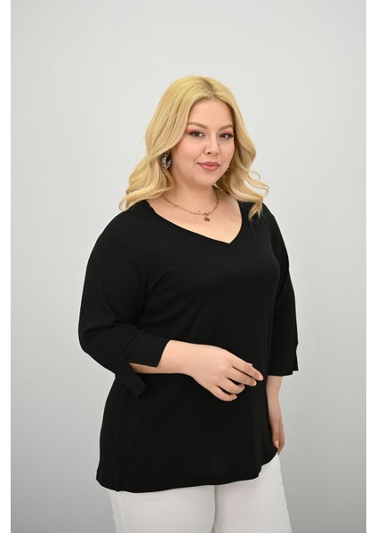 Kadın Büyük Beden Bantlı V Yaka Bluz 1919-25 fiyatları