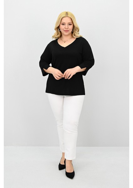 Kadın Büyük Beden Bantlı V Yaka Bluz 1919-25 fırsatları