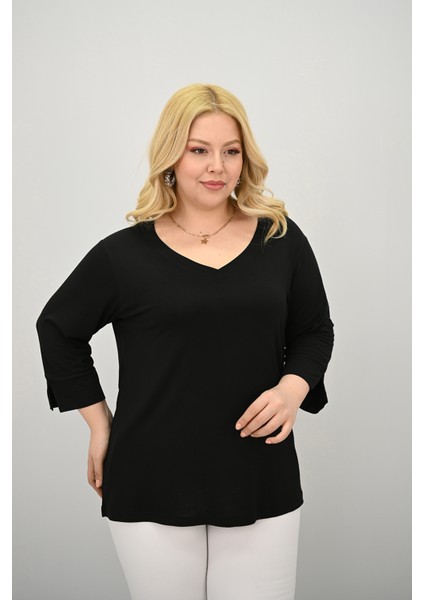 Kadın Büyük Beden Bantlı V Yaka Bluz 1919-25 indirimleri