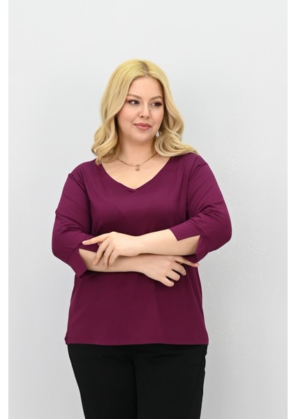 Kadın Büyük Beden Mor Bantlı V Yaka Bluz 1919-25 Şık Tasarım ve Rahat Kullanım modelleri