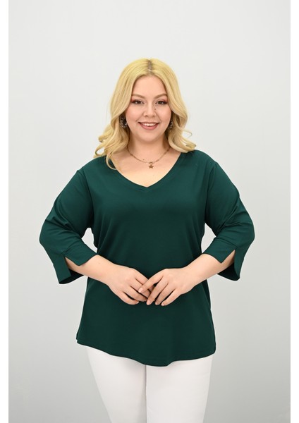 Kadın Büyük Beden Bantlı V Yaka Bluz 1919-25