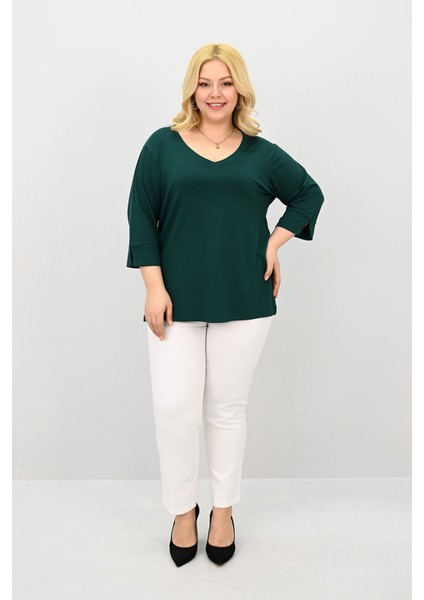 Kadın Büyük Beden Bantlı V Yaka Bluz 1919-25 fırsatları