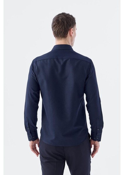 Koyu Lacivert Comfort Fit Düğmeli Yaka Gömlek fırsatları