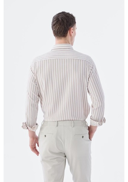 Kahve Comfort Fit Desenli Esnek Kumaş Pamuklu Spor Gömlek fırsatları