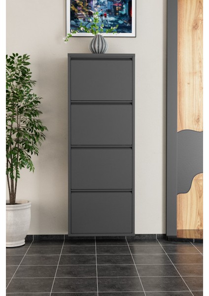 4 Kapaklı Metal Ayakkabılık Antrasit