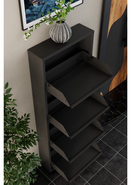 4 Kapaklı Metal Ayakkabılık Antrasit