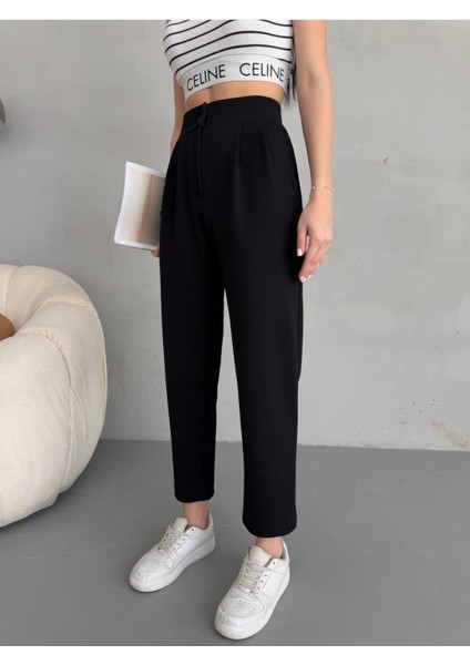 Kadın Yüksek Bel Havuç Kesim Esnek/ Likralı Kumaş pantolon