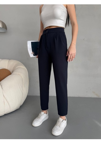 Kadın Yüksek Bel Havuç Kesim Esnek/ Likralı Kumaş pantolon