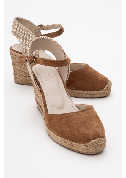 Sinta Taba Süet Deri Kadın Dolgu Topuklu Sandalet