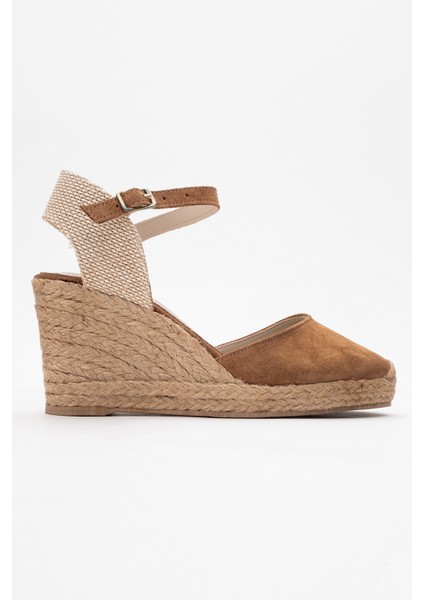 Sinta Taba Süet Deri Kadın Dolgu Topuklu Sandalet modelleri