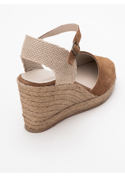 Sinta Taba Süet Deri Kadın Dolgu Topuklu Sandalet
