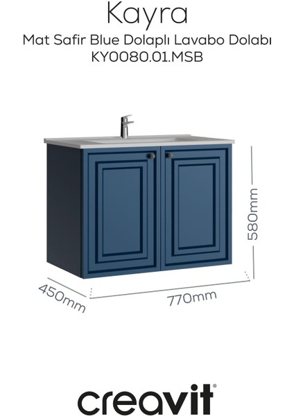 Kayra Mat Safir Blue Kapaklı Lavabo Dolabı 80CM