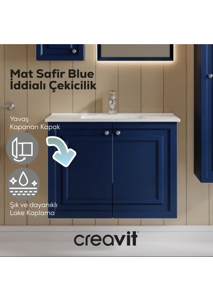 Kayra Mat Safir Blue Kapaklı Lavabo Dolabı 80CM fiyatları