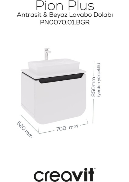 Pion Plus Lavabo Dolabı 70 cm Mat Beyaz - Antrasit