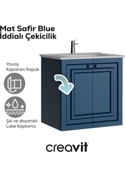 Kayra Mat Safir Blue Kapaklı Lavabo Dolabı 60 cm fiyatları